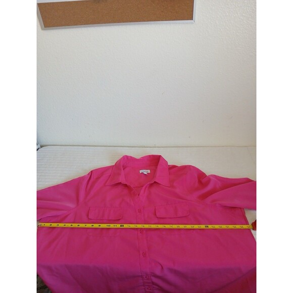 D.&Co Womens Blouse Tunic Pink roll-tab sleeve button shirt pockets 3X Office - Picture 11 of 16